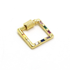 CZ8524 Fashion Rainbow CZ Pave Carabiner Lock, Gold Oval Screw Clasps  Colorful Rectangle CZ Baguette Interlocking Clip Clasps