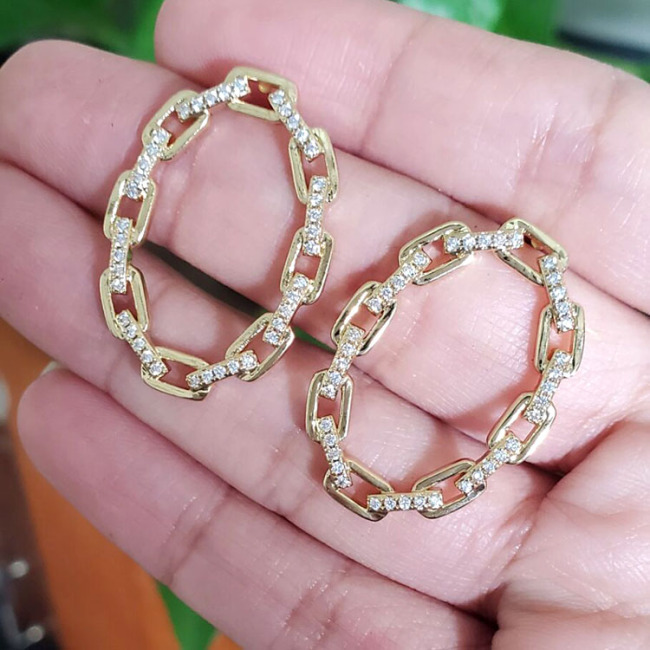 Bling Jewelry CZ Micro Pave Link Chain bracelet and necklace earring set, Zircon Diamond Chain jewelry set for Women