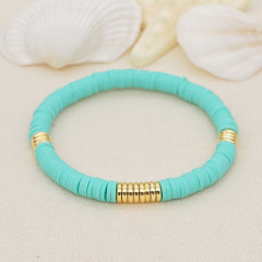 BP1034 Chic Boho Rainbow Polymer Clay Disc Heishi Bead and 18K Gold Accents Surfer Beach Layering Bracelets for Women