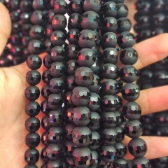 AB0701 Natural Unique Middle Part Faceted Matte Black Onyx Gemstone Beads