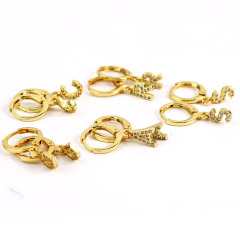 EC1619 Mini Gold Plated Cubic Zirconia CZ Micro Pave Initial Letter Huggie Earring, Diamond Letter Alphabet Huggies