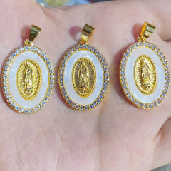 CZ8473 18k Gold Plated White CZ Micro Enamel virgen de guadalupe Pendants Virgin of Guadalupe Our lady of Guadalupe PENDANTS