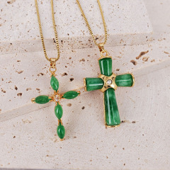 16+3 inches gold plated stainless steel box chain necklace green jade corss buddha necklace