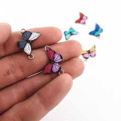 JS1495 Fashion Chic Colorful rainbow enameled metal butterfly charm connectors for jewelry making