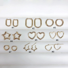 EM1141 Hot Sale 18K Gold Plated Round Rectangle Heart Star huggie earrings, Brass Metal huggie earrings jewelry for women