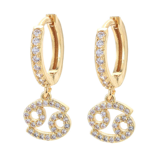 EC1750 18k Gold Plated CZ Micro Pave Astrology Constellation Horoscope Zodiac Sign Charm Huggie Hoop Earrings