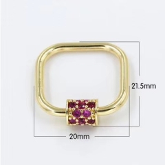 CZ7914 Rainbow CZ Micro Pave Square Screw Clasp, Gold Plated Square Shape Carabiner Clasp Buckle Lock