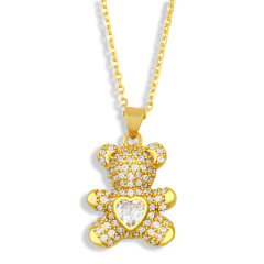 NZ1215 new model colored clear CZ diamond mirco pave bear heart charms Pendant Necklaces jewelry gifts for lady