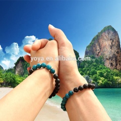 BN5045 new matching gemstone Yingyang couple bracelet set,teal green quartz & lava relationship elastic bracelet for couple