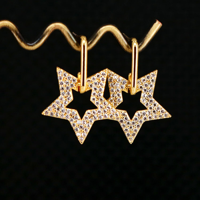 EC1718 2021 Womans Fashion Gold Plated Clear CZ Micro Pave Heart Star,Crescent Hamsa Hand Circle Dangle Charm Huggie Earrings