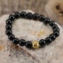 BN5279 Wholesale High Quality Fashion Women Bracelet 8Mm Natural Stone Black Agate Bead And Gold Lava Beaded Bracelet