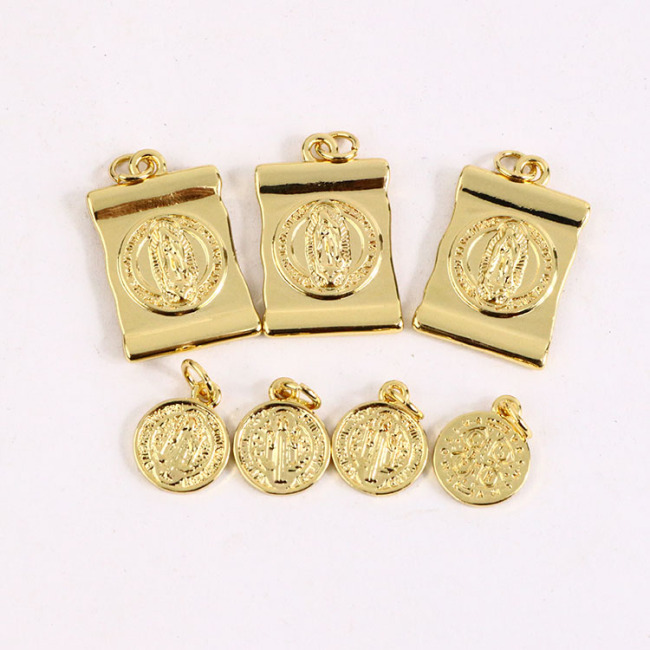 JS1496 Christian Jewelry Supplies Charms,Small 18k Gold Plated The Virgin Mary Coin Jesus Medal Charms