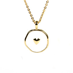 NM1233 Dainty Gold Enamel Heart Lightning Bolt Star Moon Medallion Coin Chain Necklace