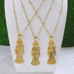 NZ1323 18K Gold Plated CZ Paved Saint Jude San Judas Tadeo Pendant Enamel Box Chain Catholic Jewelry, Religious Necklace