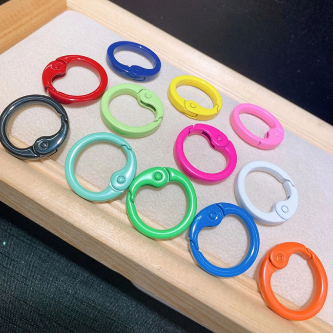 JF1327 Enamel Neon Round Circle Snap Clip Trigger Clasps Spring Gate Buckle for Jewelry Necklace Making