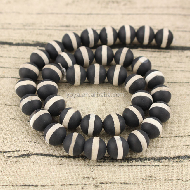 AB0472 Wholesale Matte Black and Beige Zebra Tibetan Dzi Agate Beads