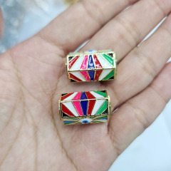 JF8723 Enamel Rainbow Colorful 18K Gold Evil Eye Hexagon Payer Box Barrel Tube Spacer Beads for Jewelry Making