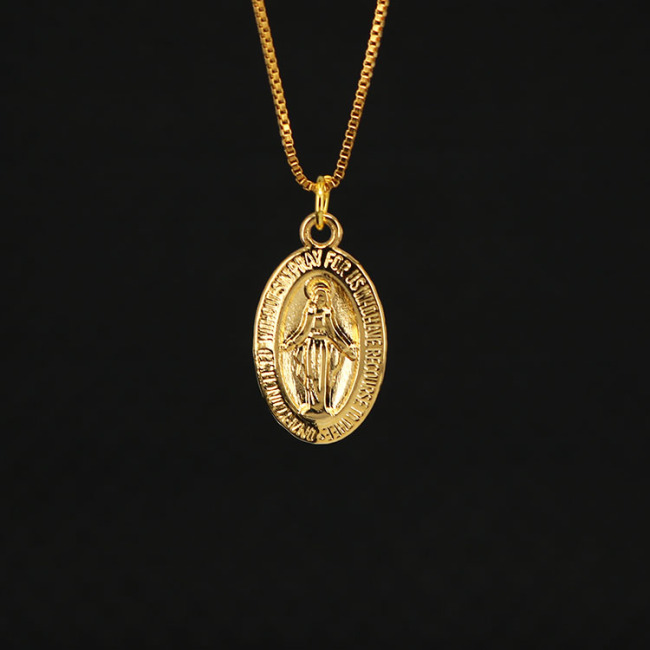 NM1018 Gold Plated Blessed Mother Virgin Mary Medal Pendant Necklace Regilous Jewelry