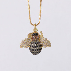 NZ1071 Chic Dainty Cute CZ Micro Pave Bee Charm Pendant Necklace