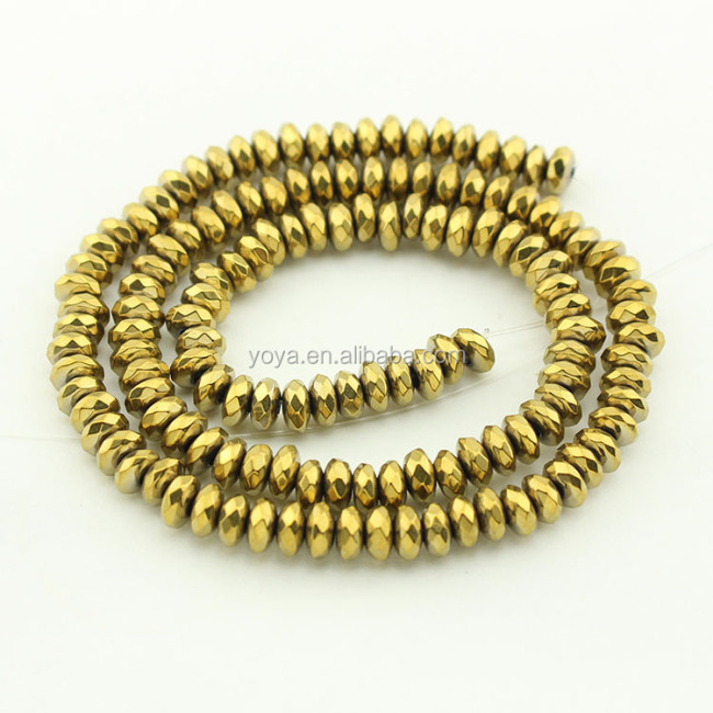 HB3105 6X3mm Gold Plated Hematite Faceted Rondelle Spacer Beads,6mm gold jewelry spacer beads