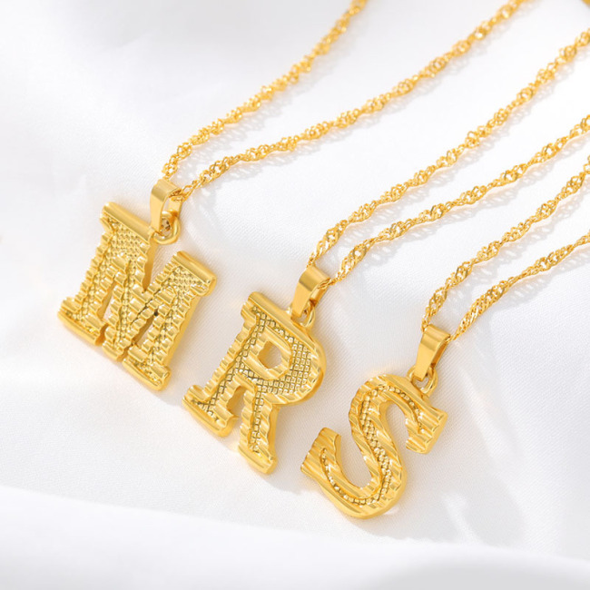 NS1078 Popular 18k Gold Plated Stainless Steel Capital Letter Initial Pendant Chain Necklace