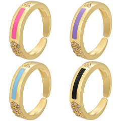 RM1237 18k gold plated brass multi colored enamel CZ diamond pave adjustable cuff Rings