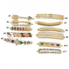 CZ8520 2 Loops Rainbow CZ diamond Crystal Baguette Tennis Long Stick Bar Links Charm Connectors for DIY Jewelry bracelet making