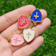 CZ8400 Gold Plated cz diamond pave Cross on Colorful enamel shield charms Pendant gift for lady