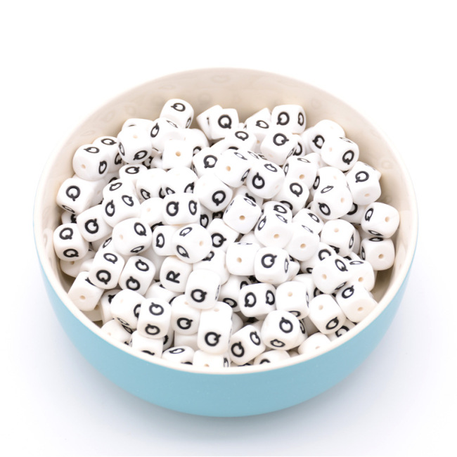 SB6284 High Quality Kids Children Silicone Cube Alphabet/ Letter Initial Box Teething Beads