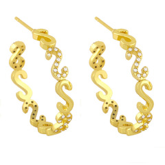 EC1685 Large 18K Gold plated Crystal CZ Link Circle Hoops earrings,simple fashion gold jewelry Diamond CZ Hoop earring for women