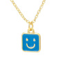 NM1193 2021 Fashion Popular Jewelry Mini Gold Enamel Square Heart Smile Happy Face Smiley Pendant Stainless Steel Chain Necklace