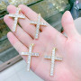 CZ Micro Diamond Pave Smiley Cross Charm Pendants,Cubic Zirconia Inlaid Bailed Copper Christian Cross Jewelry Supplies Pendant