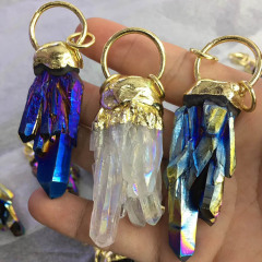 JF7290 2019 Gold Gunmetal Plated Crystal Quartz Stalactite Cluster Pendants,Freeform Quartz Stalagmite Pendants