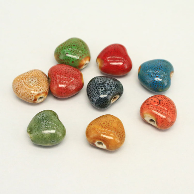 CC1851 Vintage Heart Shape Ceramic Beads, Handmade Pottery, Heart Porcelain Beads for Jewellery Making