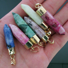 JF6426 Natural crystal gemstone point pendant,crystal stone stick spike pendant,gold foiling bullet point pendant