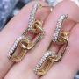 EC1682 2021 Chic Cubic Zirconia CZ Micro Pave Paper Clip Link Chain Dangle Charm Earrings