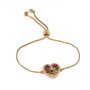 BC1303 Chic Dainty 18K Gold plated Rainbow Zircon CZ Micro Paved Love Heart Slide Chain Bracelets