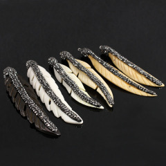 JF6904 crystal pave Carved Bone Feather Pendant