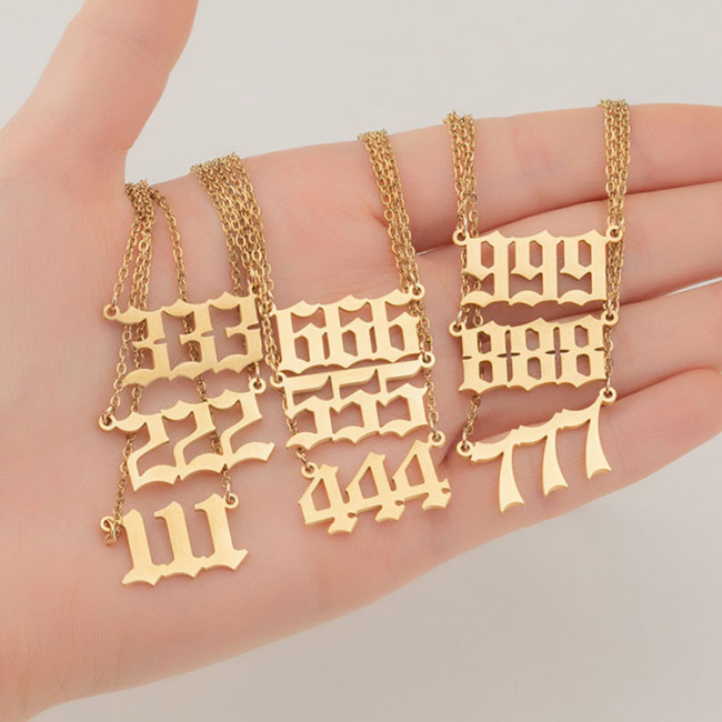 NS1245 Silver and Gold Plated Personalised Necklace Stainless Steel Three Digits Lucky Angel Number Necklace for women