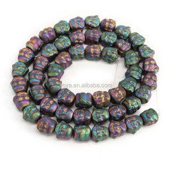 HB3113 2017 Rainbow gold plated hematite laughing buddha head shape beads,Yoga buddha head charm beads in bulk