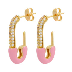 EC1754 New Arrival Colour Enamel  18K Gold stud Ladies Earrings,Fashion Earrings Chunky Thick  CZ Pave Earrings For Women