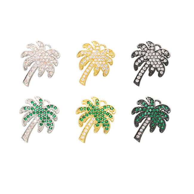 CZ7748 Gold Green CZ Micro Pave Coconut Palm Tree Charm Pendants