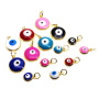 JS1599 New Autumn Jewelry Supplies Rainbow Multi Colored Enamel 18k Gold Evil Eyes Round Disc Charm Pendants