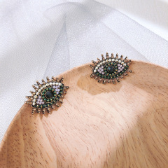 EM1076 Fashion Pretty Womens Fashion Crystal Glass Pearl Pave Evil Evileye Eye Charm Stud Earrings for Women Girls