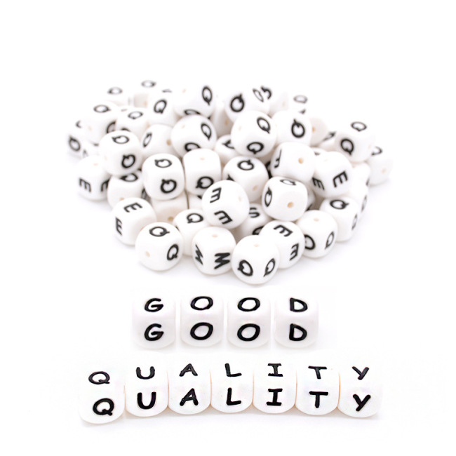 SB6284 High Quality Kids Children Silicone Cube Alphabet/ Letter Initial Box Teething Beads
