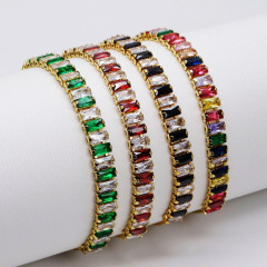 BC1377 Fashion Rainbow Rectangle Cubic Zirconia Tennis bracelet,  Multicolor dainty CZ Zircon Baguette Adjustable Slide Bracelet