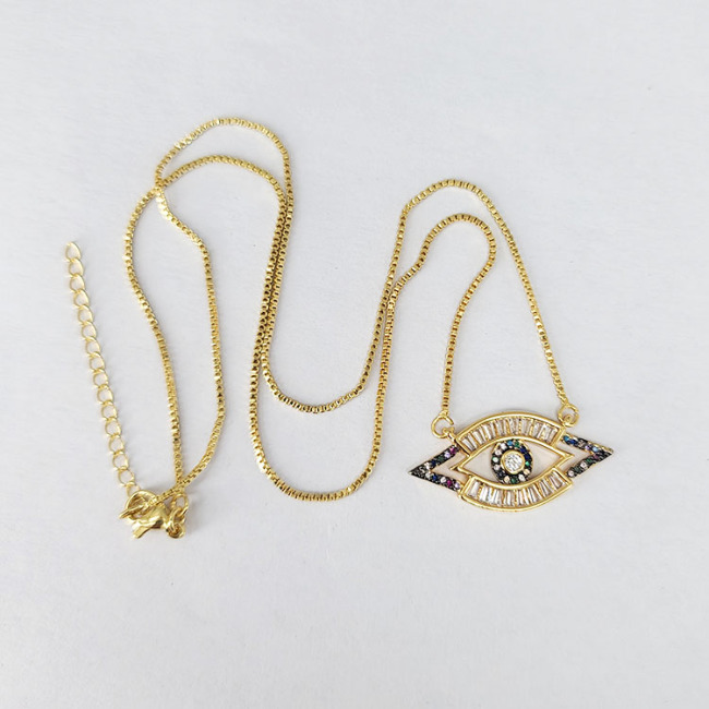 NZ1236 Fashion 18k Gold Plated CZ Pave Blue Turkish Evil Eye Pendant Chain Layering Protection Necklace