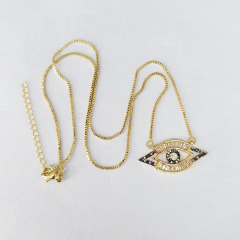 NZ1236 Fashion 18k Gold Plated CZ Pave Blue Turkish Evil Eye Pendant Chain Layering Protection Necklace