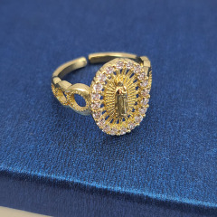RM1366 Dainty 18k gold plated cz pave Saint Virgin Mary Virgen de Guadalupe Religious rings for women