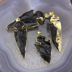 JF6858 Fashion gold electroplated natural black agate stone arrowhead pendants
